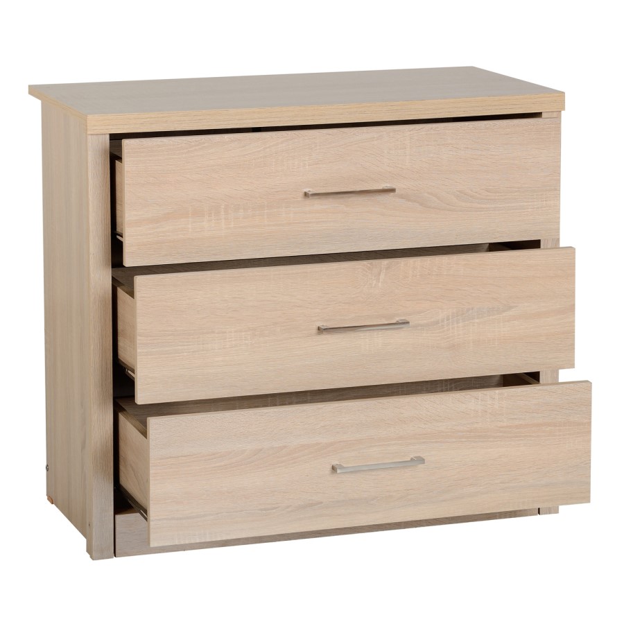 Seconique Lisbon Oak Effect 3 Drawer Chest