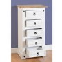 GRADE A2 - Seconique Corona 5 Drawer Narrow Chest in White/Distressed Waxed Pine