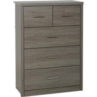 GRADE A1 - Seconique Lisbon 3+2 Drawer Chest of Drawers in Black Wood Grain GRADE A1 - Seconique Lisbon 3+2 Drawer Chest of Drawers in Black Wood Grain