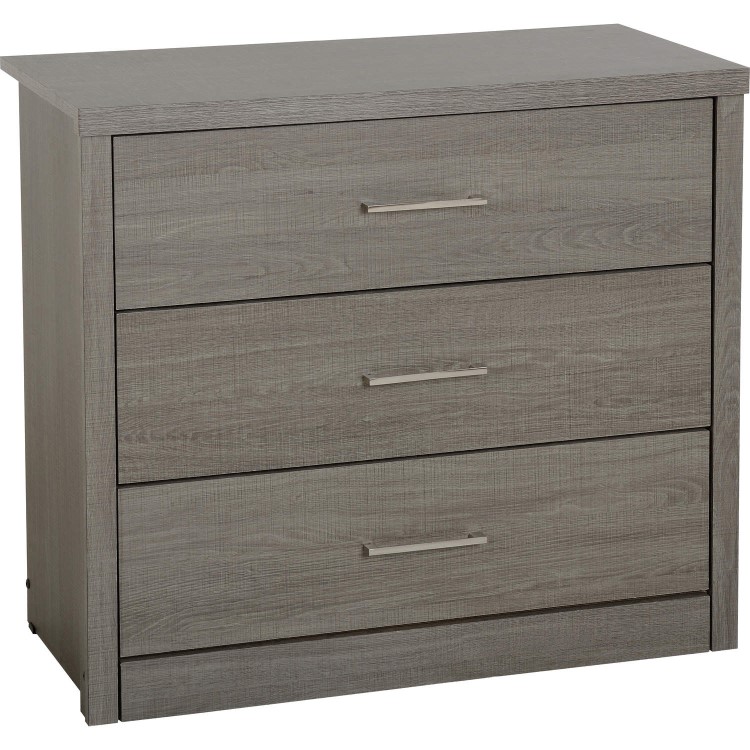 Black Rustic Oak Chest of 3 Drawers - Lisbon - Seconique