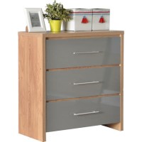 GRADE A1 - Seconique Seville 3 Drawer Chest in Light Oak/Grey High Gloss