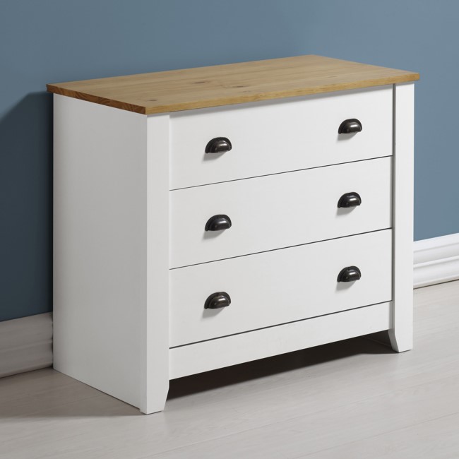 Seconique Ludlow 3 Drawer Chest of Drawers in White and Oak