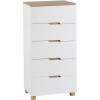 Seconique Portsmouth 5 Drawer Chest in White and Oak