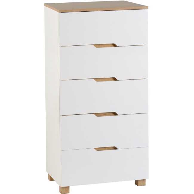 Seconique Portsmouth 5 Drawer Chest in White and Oak