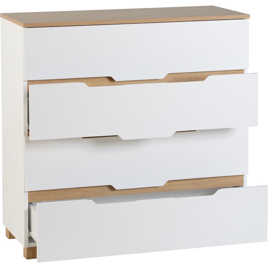 Seconique Portsmouth 4 Drawer Chest in White and Oak