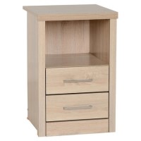 Oak Effect Bedside Table with 2 Drawers and 1 Shelf - Lisbon - Seconique