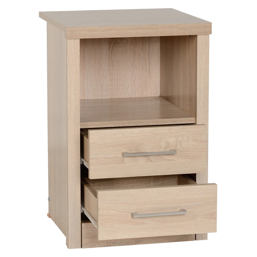 Oak Effect Bedside Table with 2 Drawers and 1 Shelf - Lisbon - Seconique