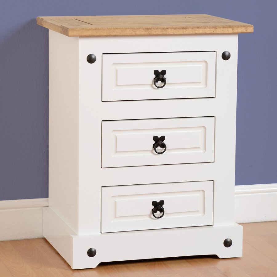 GRADE A2 - Seconique Corona White 3 Drawer Bedside Table