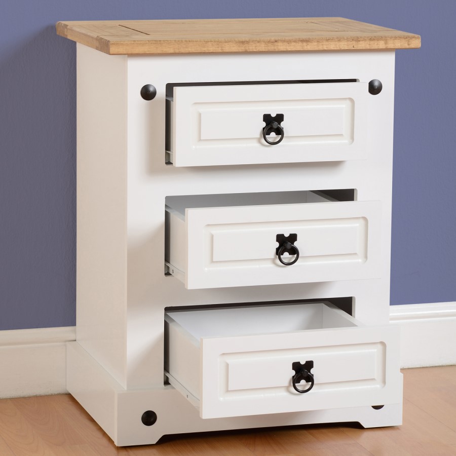 GRADE A2 - Seconique Corona White 3 Drawer Bedside Table