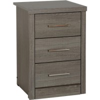 Black Rustic Oak 3 Drawer Bedside Table - Lisbon - Seconique