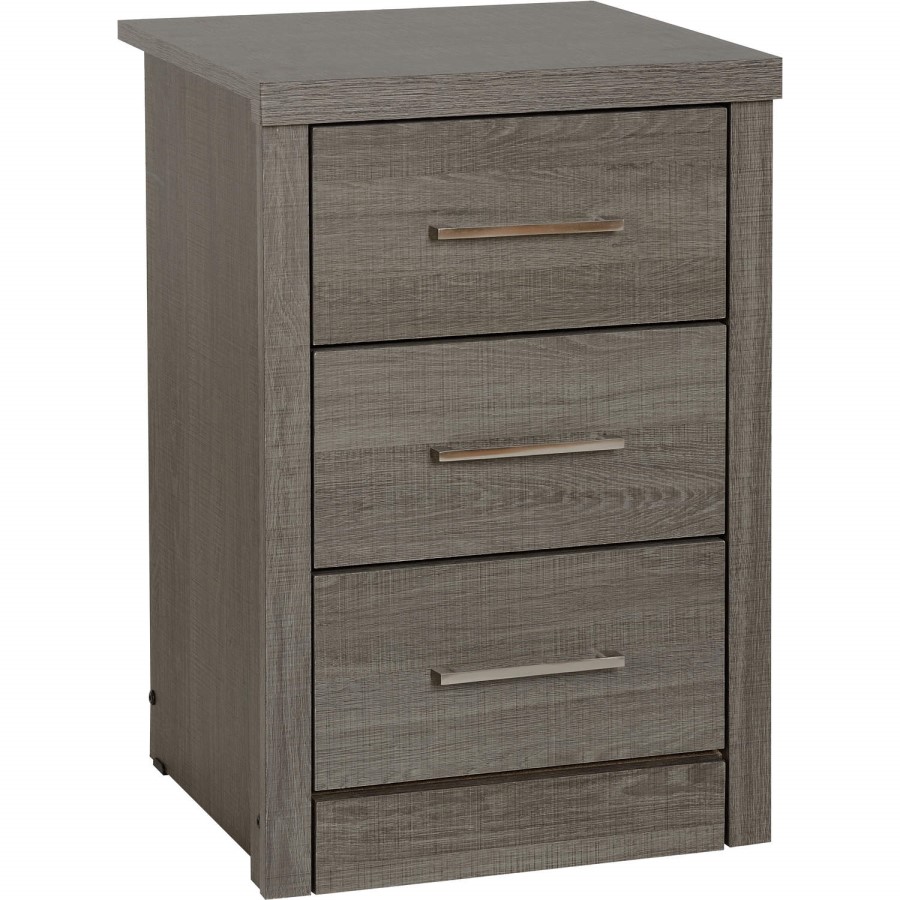 Black Rustic Oak 3 Drawer Bedside Table - Lisbon - Seconique