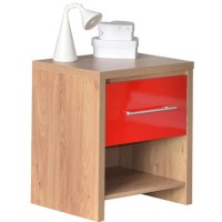 Seville 1 Drawer Bedside Table in Light Oak/Red High Gloss