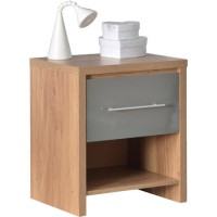 GRADE A1 - Seconique Seville 1 Drawer Bedside Table in Light Oak/Grey High Gloss