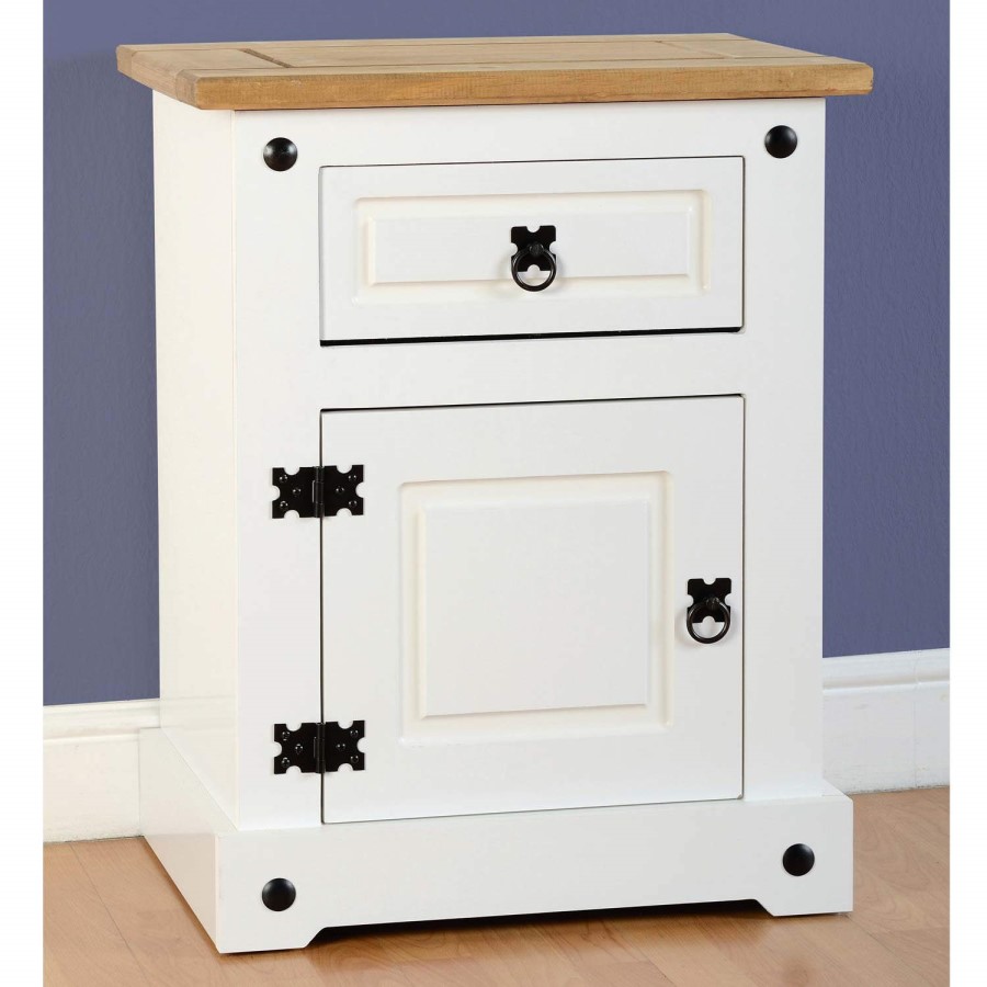 GRADE A1 - Seconique Corona White Bedside Cabinet with 1 Drawer and Door