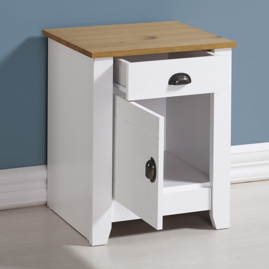 White and Oak Bedside Cabinet with Drawer - Ludlow - Seconique