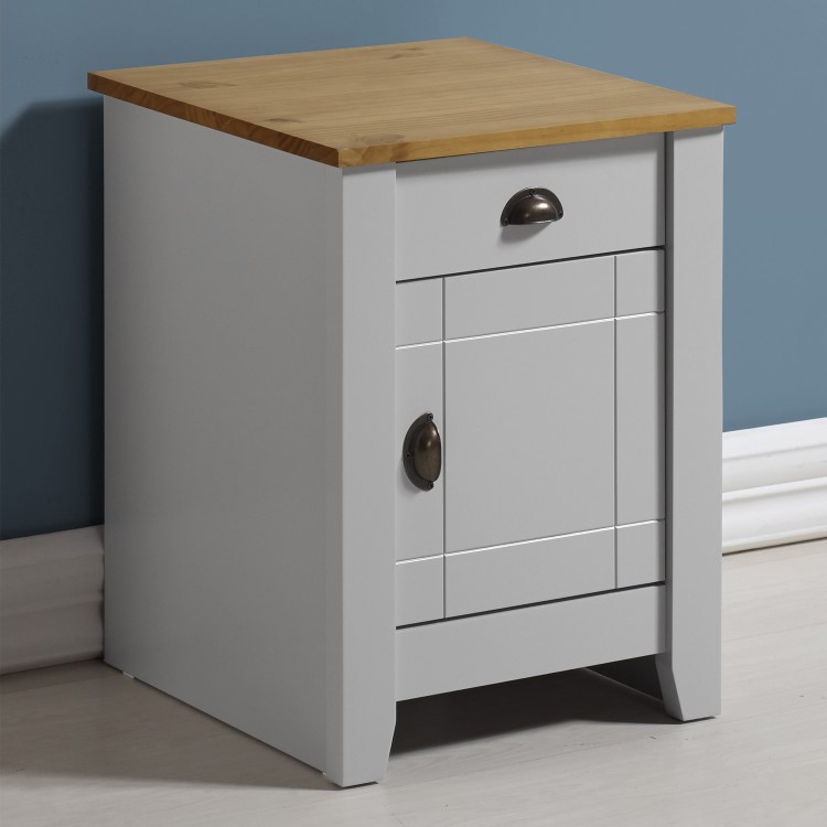 Grey and Oak Bedside Cabinet with Drawer - Ludlow - Seconique