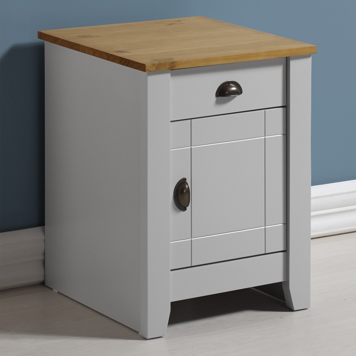 Photo of Grey and oak bedside cabinet with drawer - ludlow - seconique
