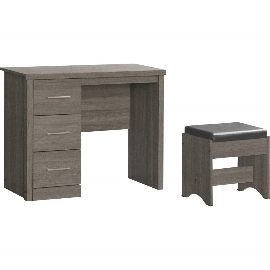 GRADE A1 - Seconique Lisbon 3 Drawer Dressing Table Set in Black Wood Grain
