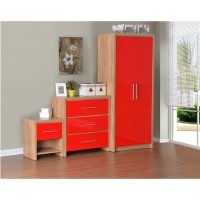 Seconique Seville Bedroom Set in Red high Gloss & Oak Effect