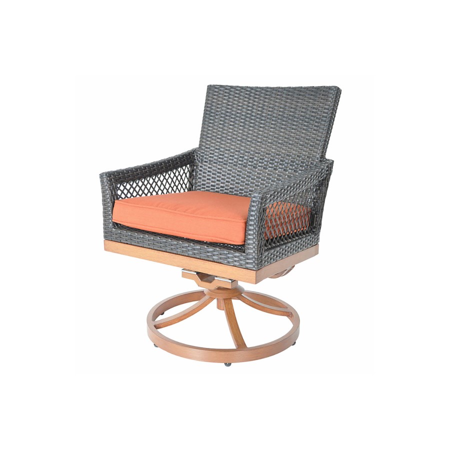 Metropolitan Grey Rattan Swivel Chair with Orange Cushion
