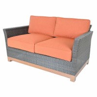 Metropolitan Grey Rattan Love Seat with Orange Cushions