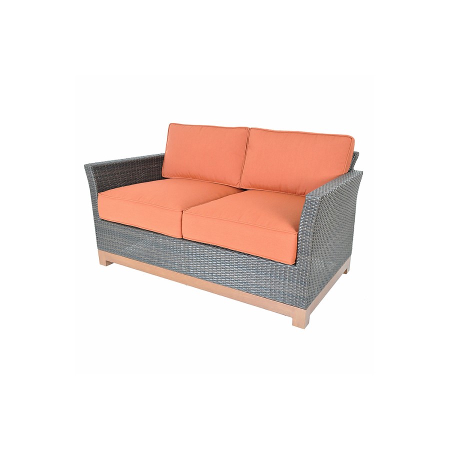 Metropolitan Grey Rattan Love Seat with Orange Cushions