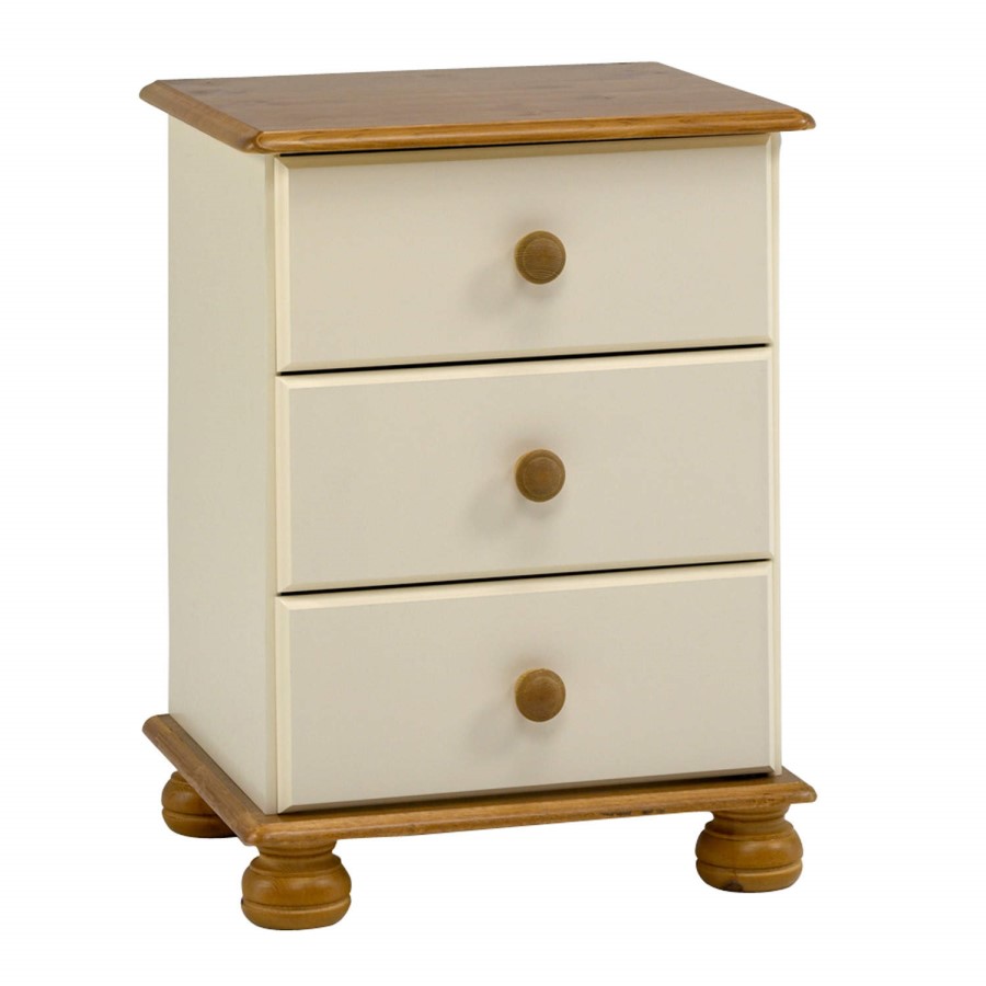 GRADE A1 - Steens Richmond Cream and Pine 3 Drawer Bedside Table