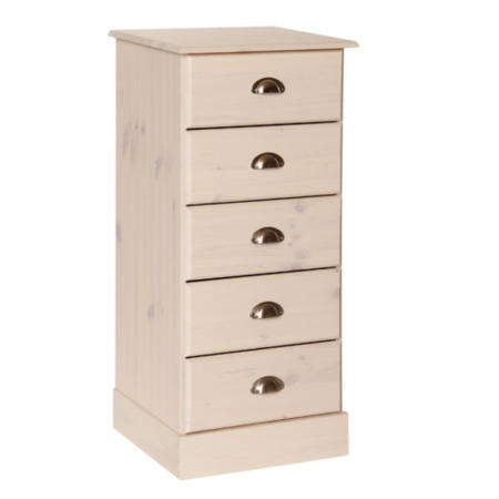 Furniture To Go Terra 5 Drawer Narrow Chest In  Whitewash Pine