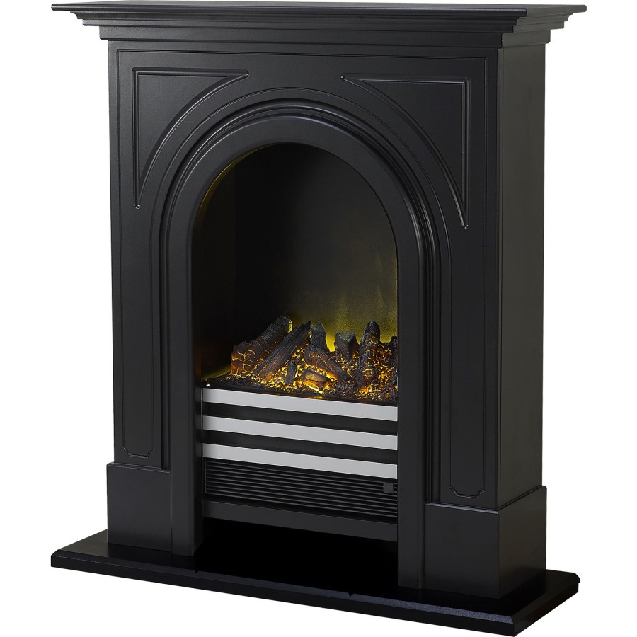 Adam Durham Black Cast Effect Electric LED Fireplace Suite