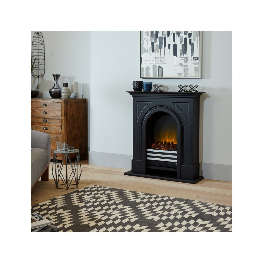 Adam Durham Black Cast Effect Electric LED Fireplace Suite
