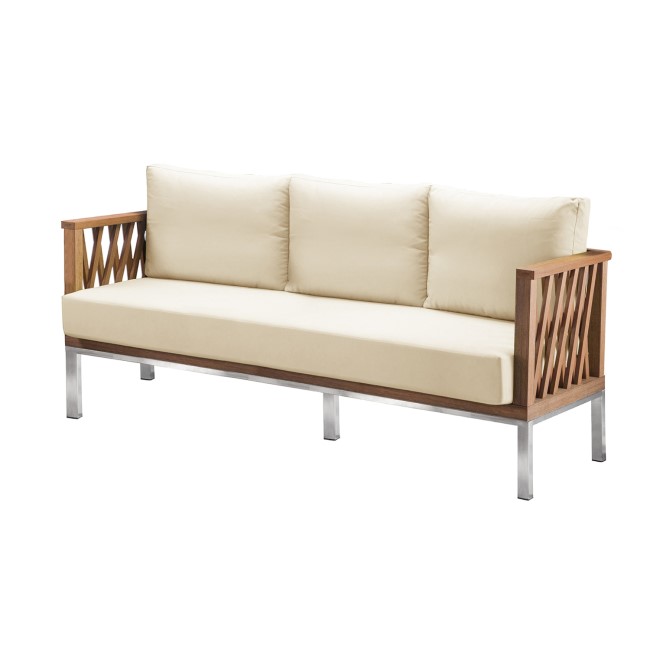 Marka Wooden Garden Sofa with Cream Cushions - Seats 3