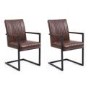 Shankar Archer Pair of Cantilever Leather Effect Brown Carver Chairs