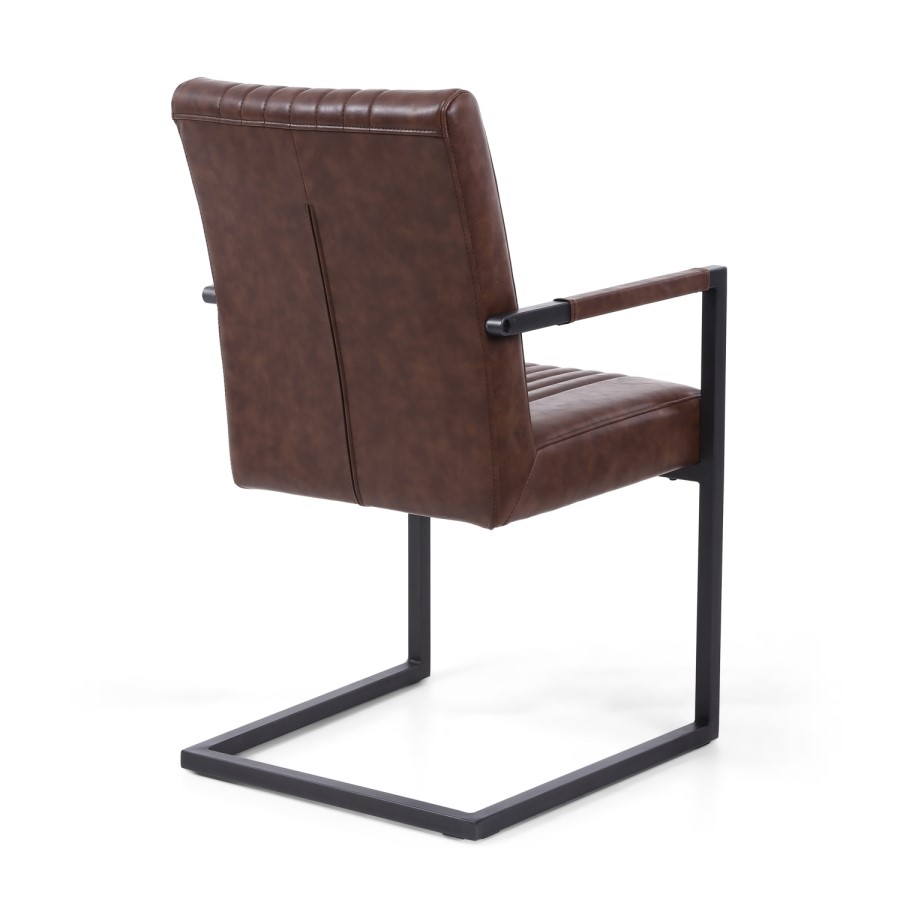 Shankar Archer Pair of Cantilever Leather Effect Brown Carver Chairs