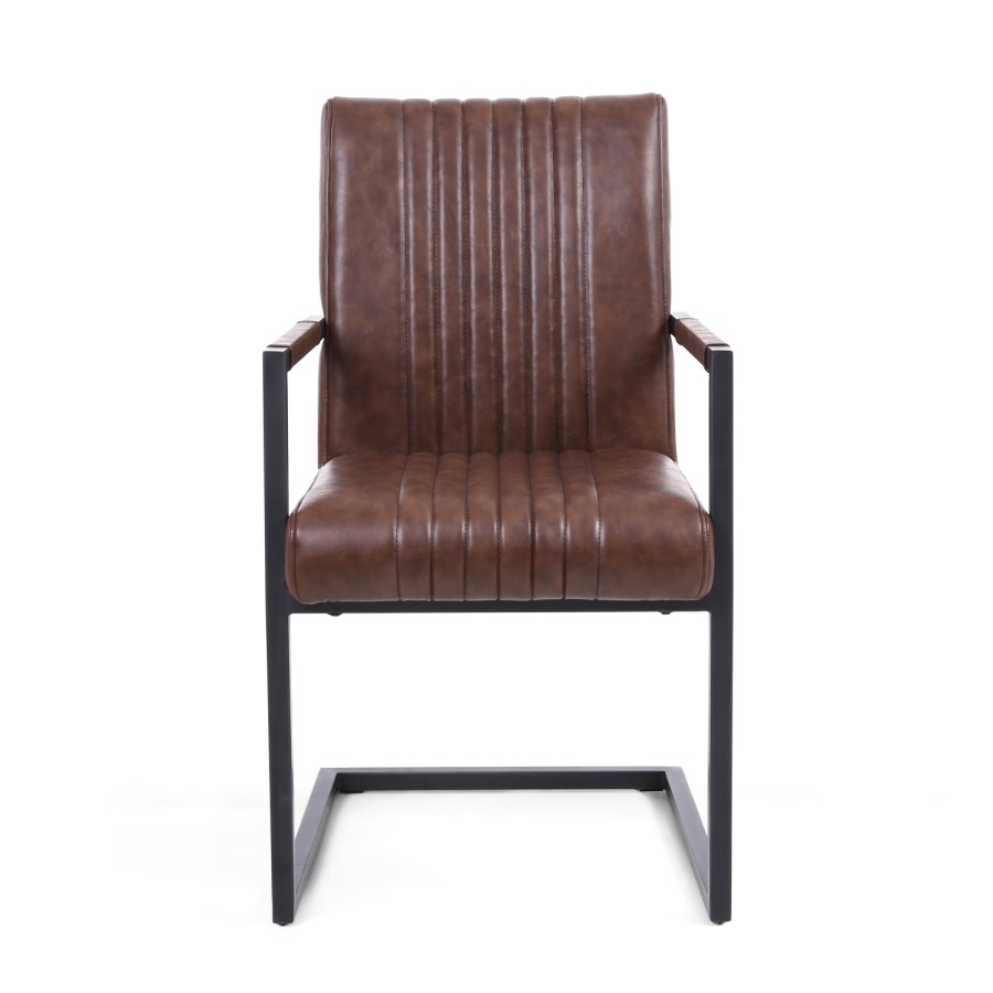 Shankar Archer Pair of Cantilever Leather Effect Brown Carver Chairs