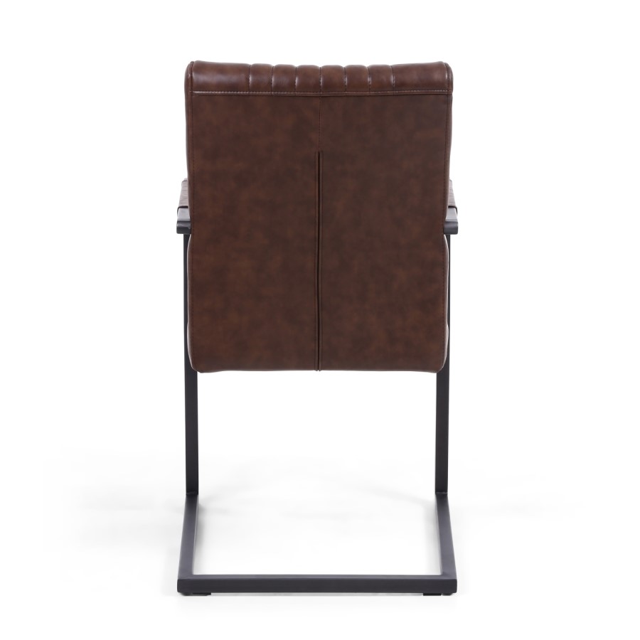 Shankar Archer Pair of Cantilever Leather Effect Brown Carver Chairs