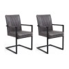 GRADE A1 - Shankar Pair of Archer Cantilever Leather Effect Grey Carver Chair