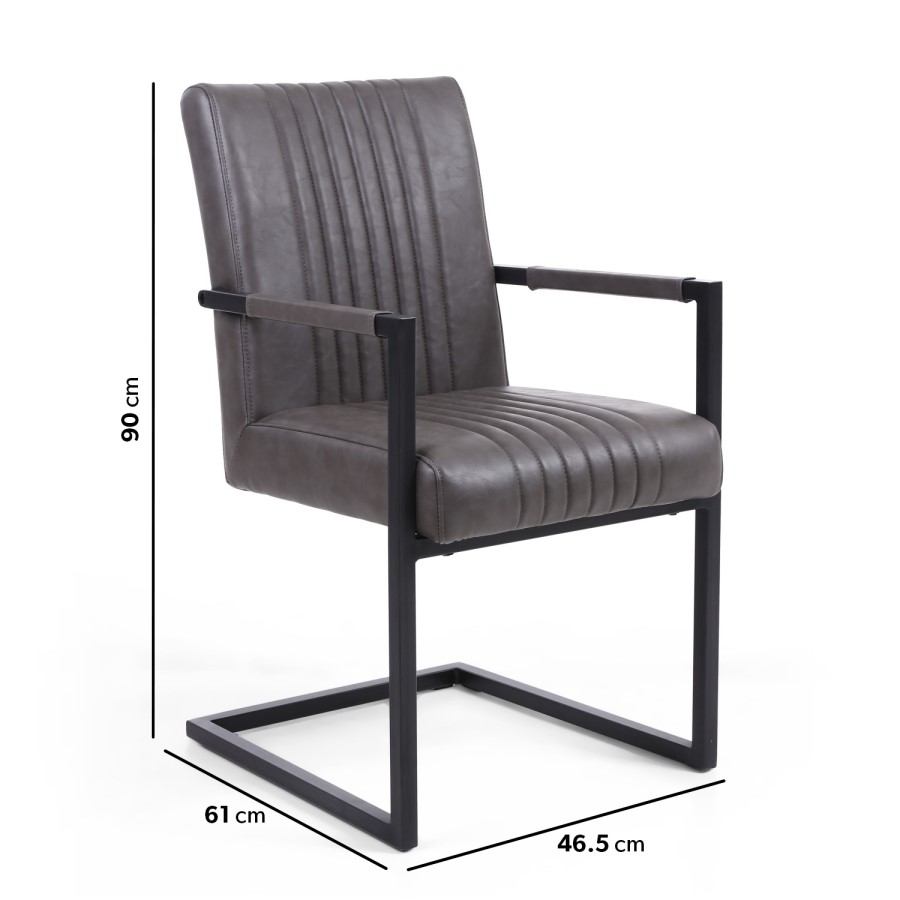 Set of 2 Grey Faux Leather Armchair Dining Chairs with Metal Legs - Shankar
