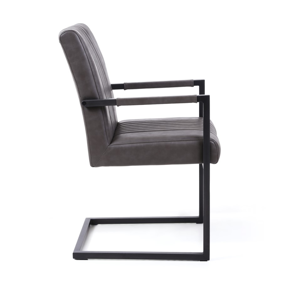 GRADE A1 - Shankar Pair of Archer Cantilever Leather Effect Grey Carver Chair