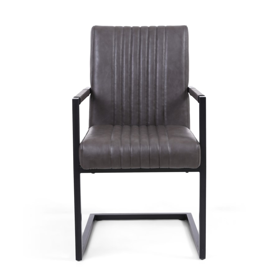 GRADE A1 - Shankar Pair of Archer Cantilever Leather Effect Grey Carver Chair