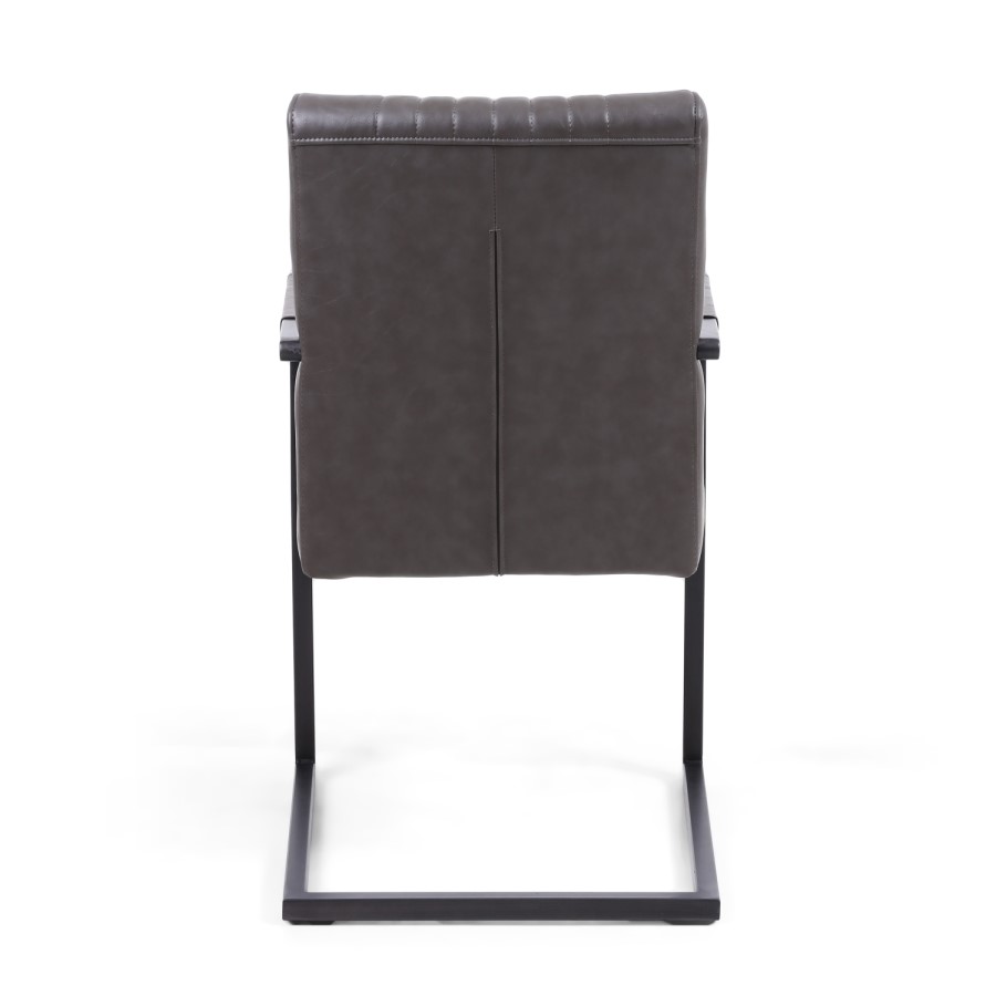 GRADE A1 - Shankar Pair of Archer Cantilever Leather Effect Grey Carver Chair