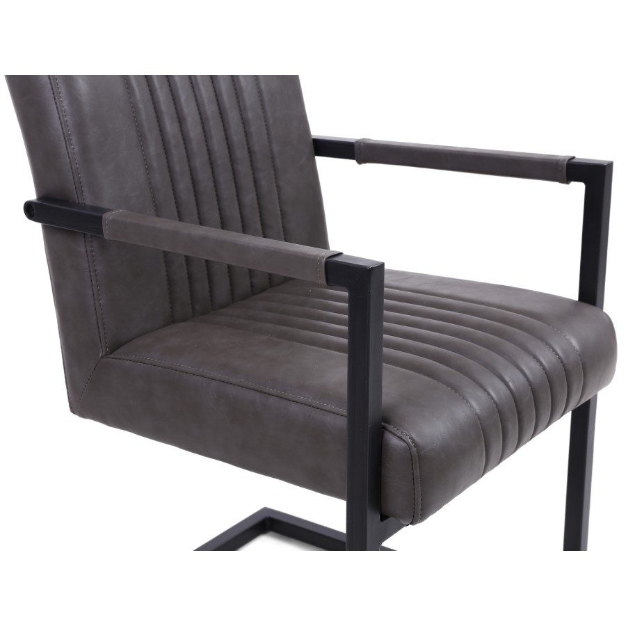 GRADE A1 - Shankar Pair of Archer Cantilever Leather Effect Grey Carver Chair