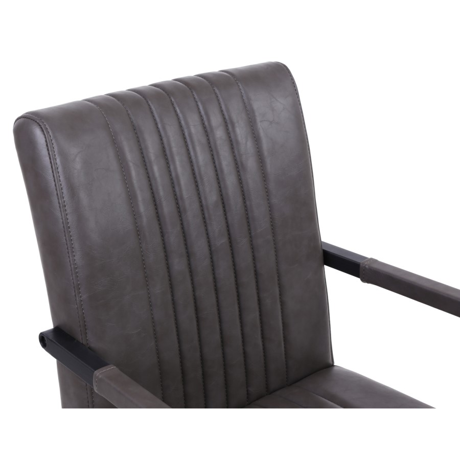 GRADE A1 - Shankar Pair of Archer Cantilever Leather Effect Grey Carver Chair