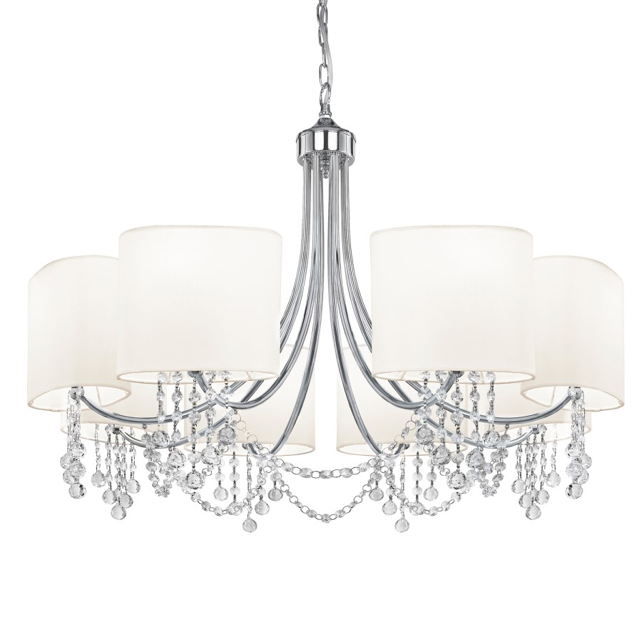 8 Light Chrome Chandelier with Shades & Crystal Beads - Nina