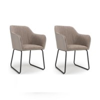 Shankar Celeste Pair of Dining Chairs in Chenille & Leather Effect Beige