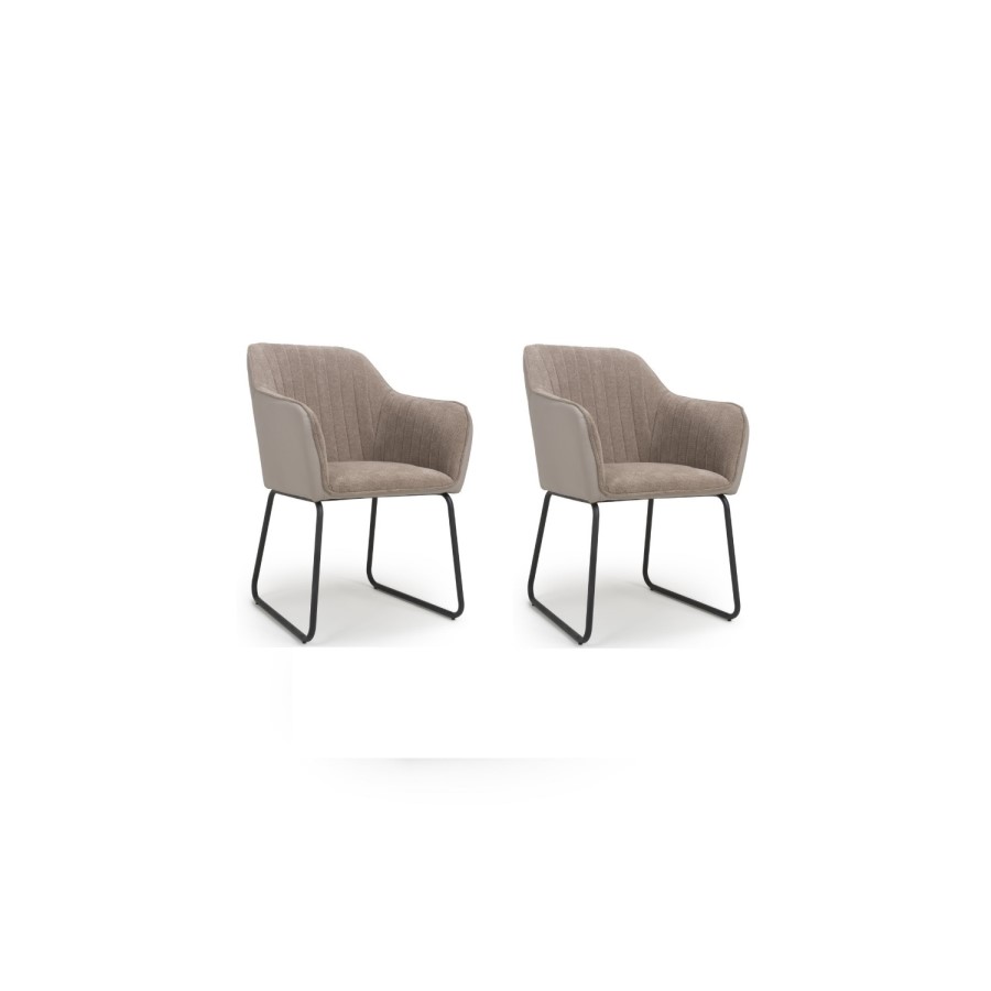 Shankar Celeste Pair of Dining Chairs in Chenille & Leather Effect Beige