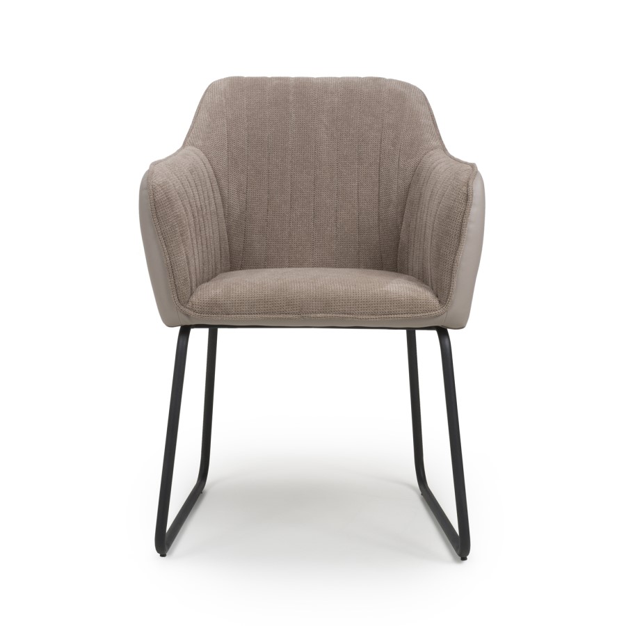 Shankar Celeste Pair of Dining Chairs in Chenille & Leather Effect Beige