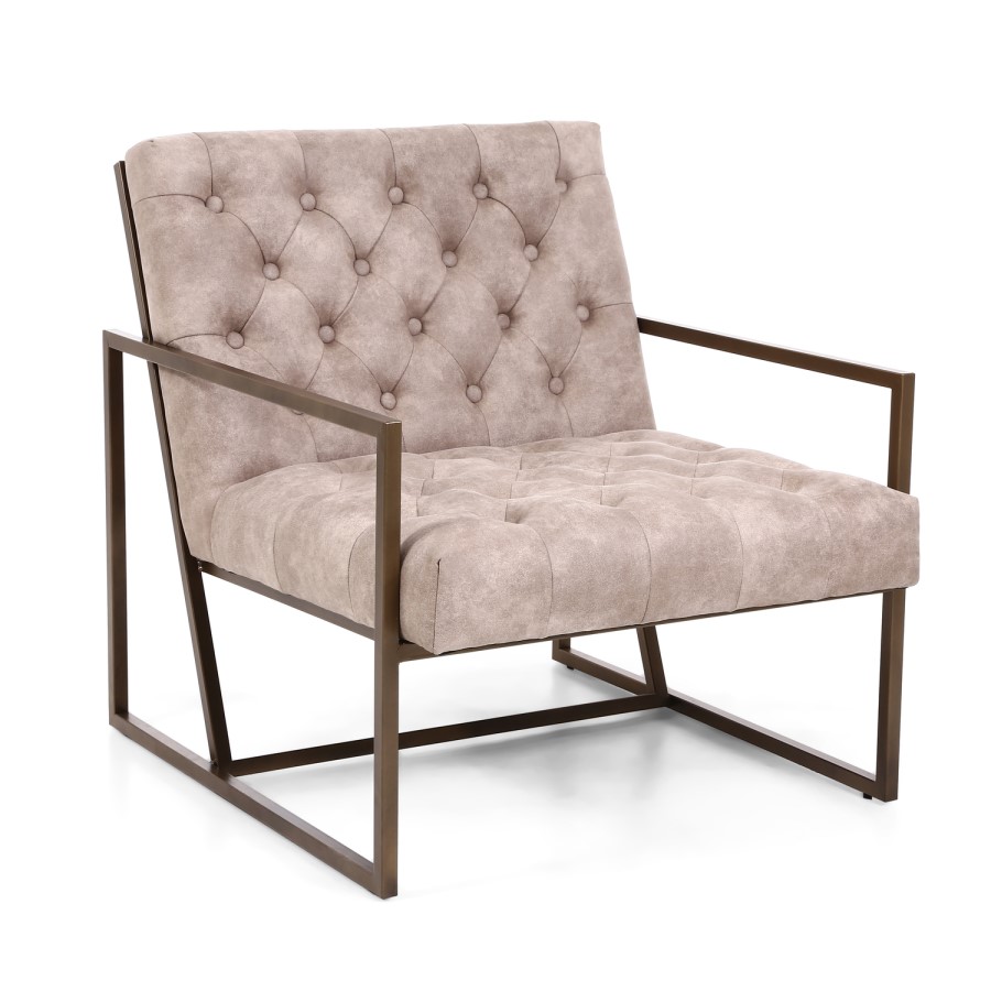 Monaco Beige Armchair with Suede Effect Back Button Finish