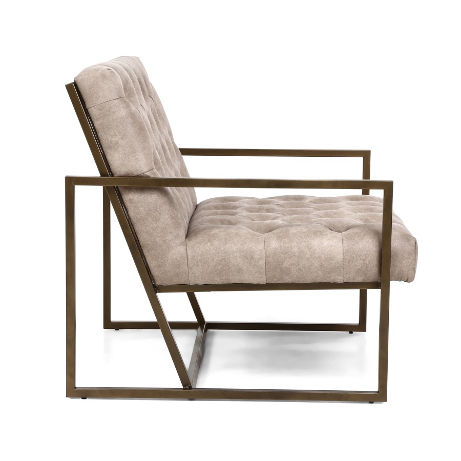 Monaco Beige Armchair with Suede Effect Back Button Finish