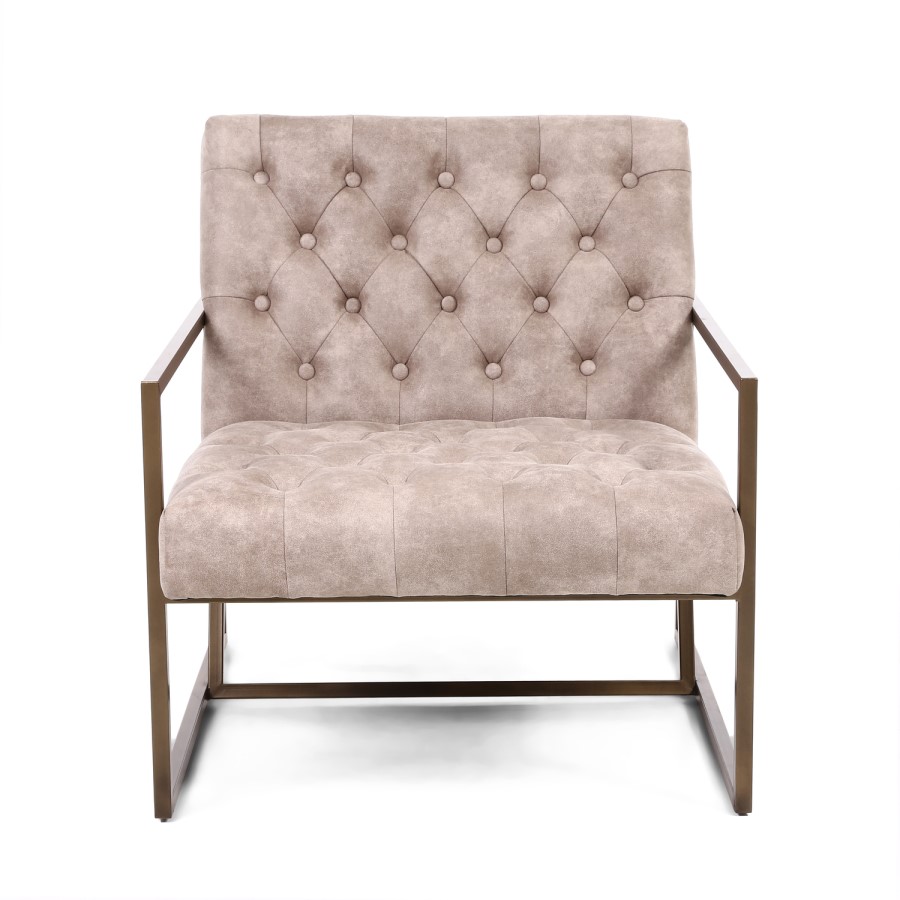 Monaco Beige Armchair with Suede Effect Back Button Finish