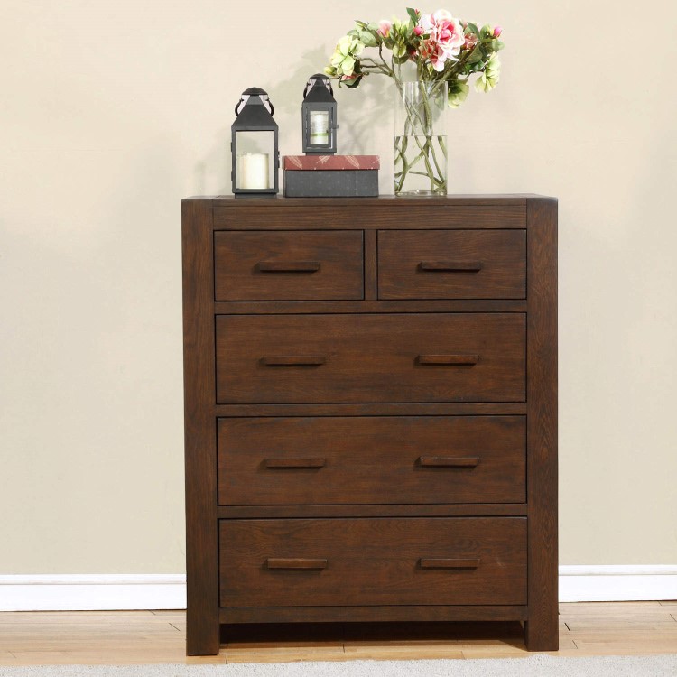 Pacific Solid Dark Oak 2+3 Chest of Drawers - Walnut Effect